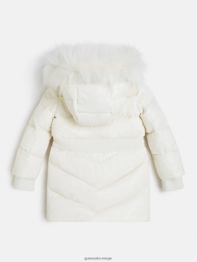 Guess hvit lang puffer med hette i fuskepels hvit pike F0LJ802041