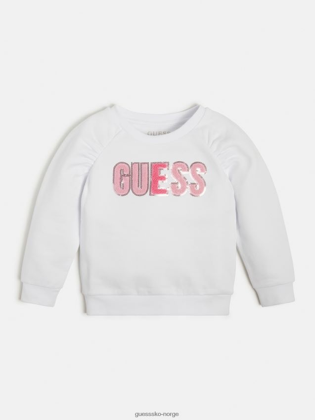 Guess hvit sweatshirt med logo foran hvit pike F0LJ801895