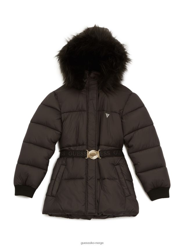 Guess kulsort salig pufferfrakk med belte (2-6) kulsvart pike F0LJ808861