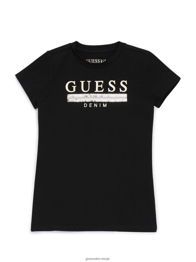 Guess kulsort t-skjorte med paljetter i sterling (2-6) kulsvart pike F0LJ809051