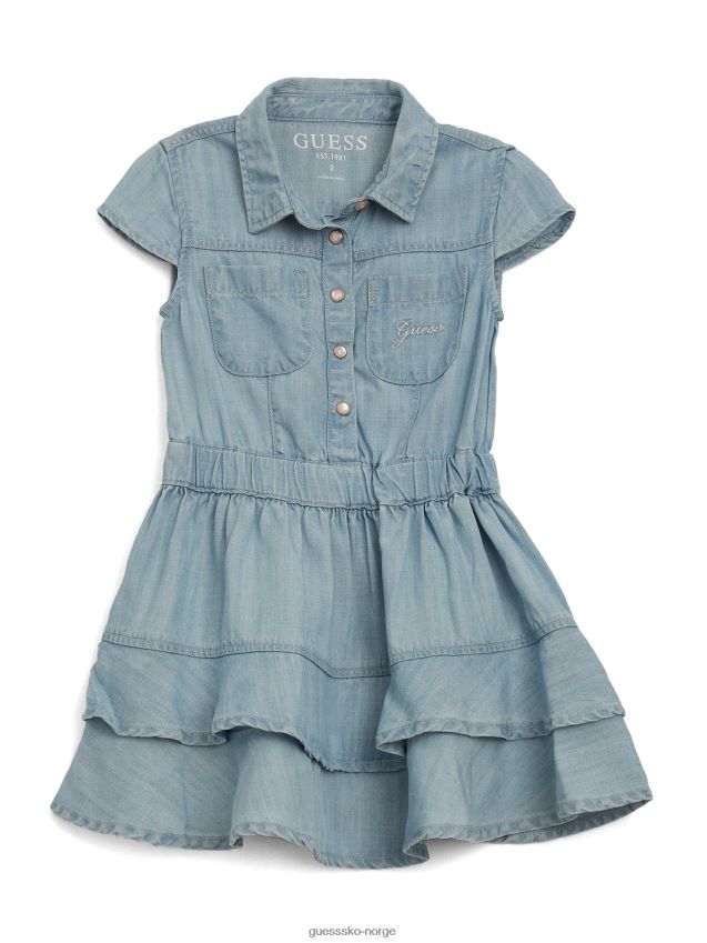 Guess lagdelt denimkjole (2-7) slubby lyseblå vask slurvet lyseblå vask pike F0LJ8011318