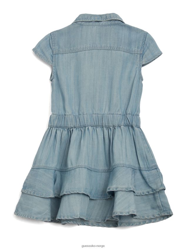 Guess lagdelt denimkjole (2-7) slubby lyseblå vask slurvet lyseblå vask pike F0LJ8011318