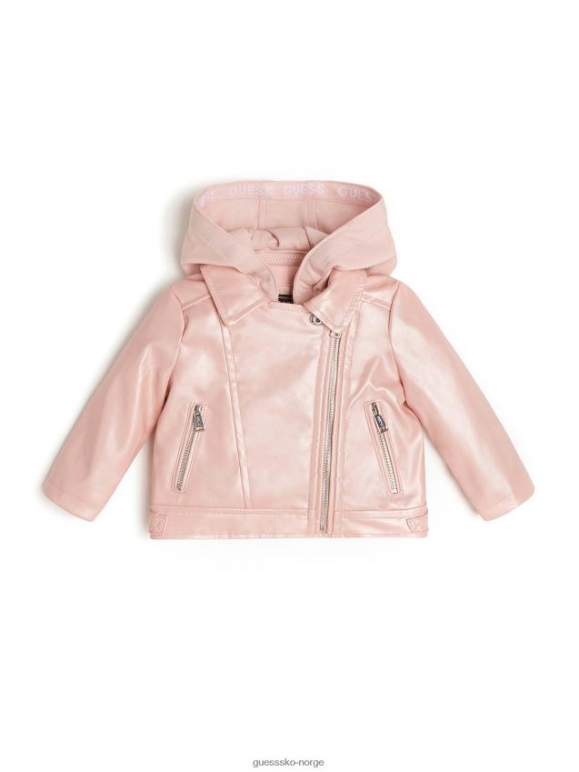 Guess metallisk imitert skinnjakke (2-7) rosa roser rosa roser pike F0LJ8011502