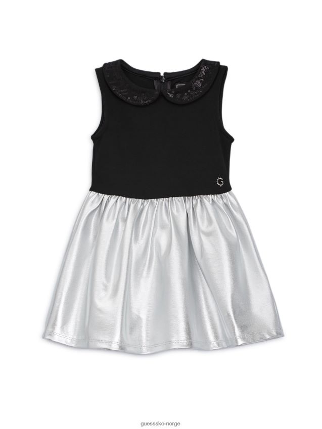 Guess metallisk kjole (4-7) laminert sølv på sort laminert sølv på sort pike F0LJ8011637
