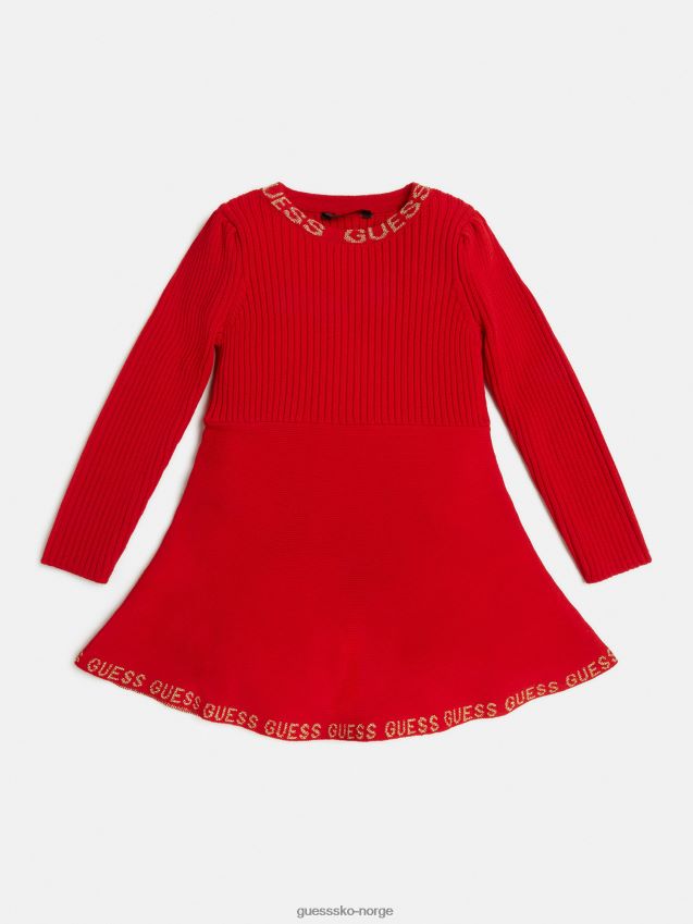 Guess passform og bluss genser kjole rød rød pike F0LJ801875
