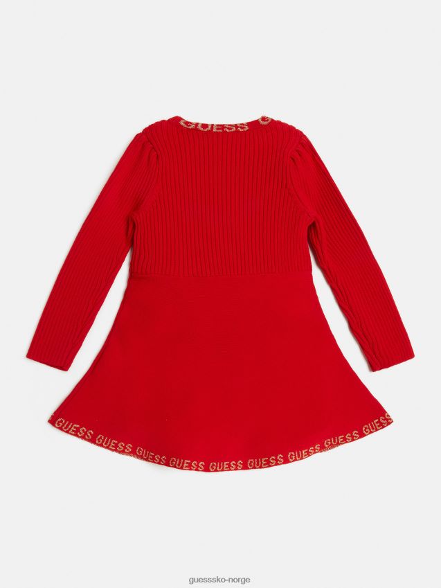 Guess passform og bluss genser kjole rød rød pike F0LJ801875