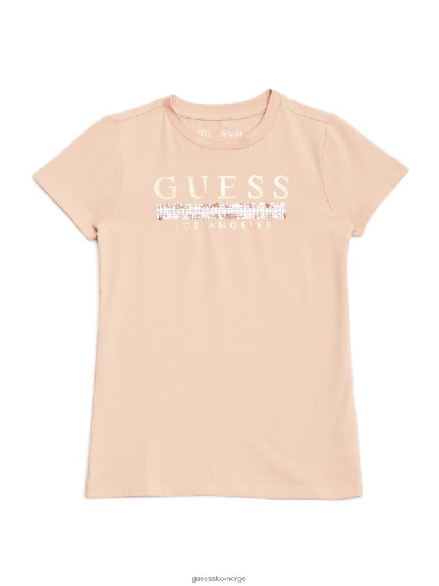 Guess rosa glanset t-skjorte med paljett i sterling (2-6) rosa glans pike F0LJ808991