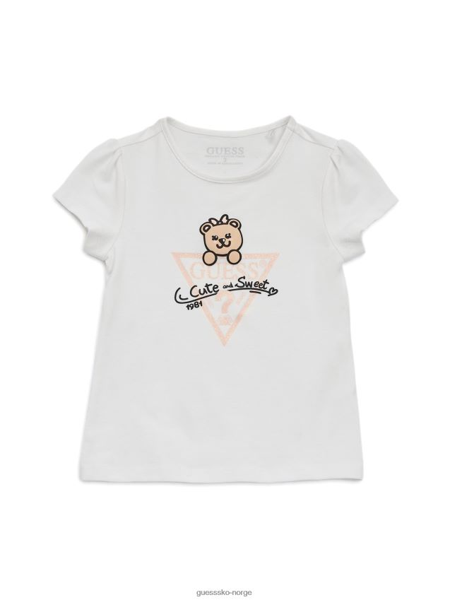 Guess salt hvit teddy glitter logo-t-skjorte (2-7) salt hvit pike F0LJ8011390