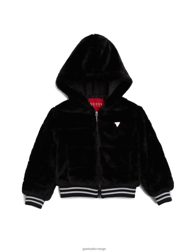 Guess svart bay hettejakke i fuskepels (2-6) svart pike F0LJ808964