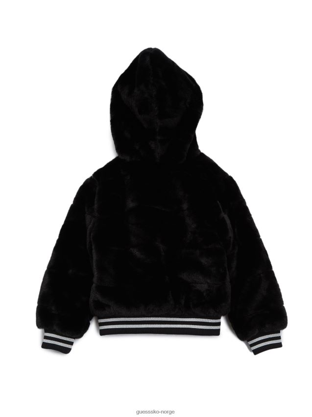 Guess svart bay hettejakke i fuskepels (2-6) svart pike F0LJ808964