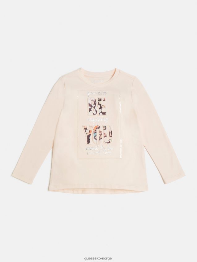 Guess t-skjorte med preget foran lys rosa lyserosa pike F0LJ801832