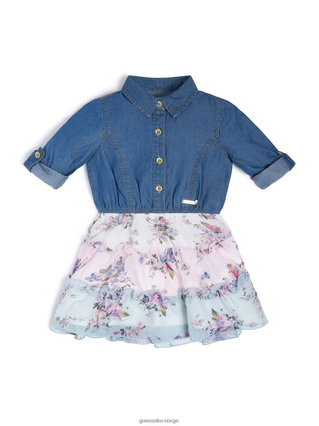 Guess vintage skinnende blå countr chambray og chiffon blandet kjole (2-7) vintage skinnende blå countr pike F0LJ8011410