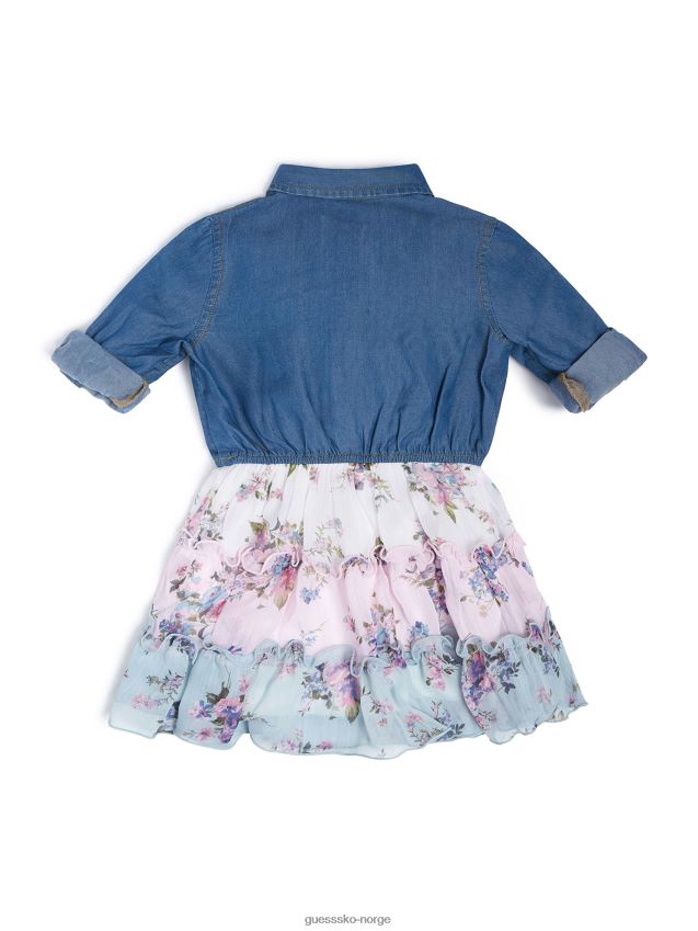 Guess vintage skinnende blå countr chambray og chiffon blandet kjole (2-7) vintage skinnende blå countr pike F0LJ8011410