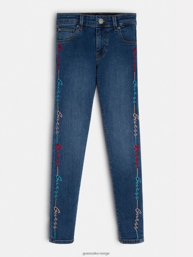 Guess blå denimbukse med logo på siden blå pike F0LJ801738