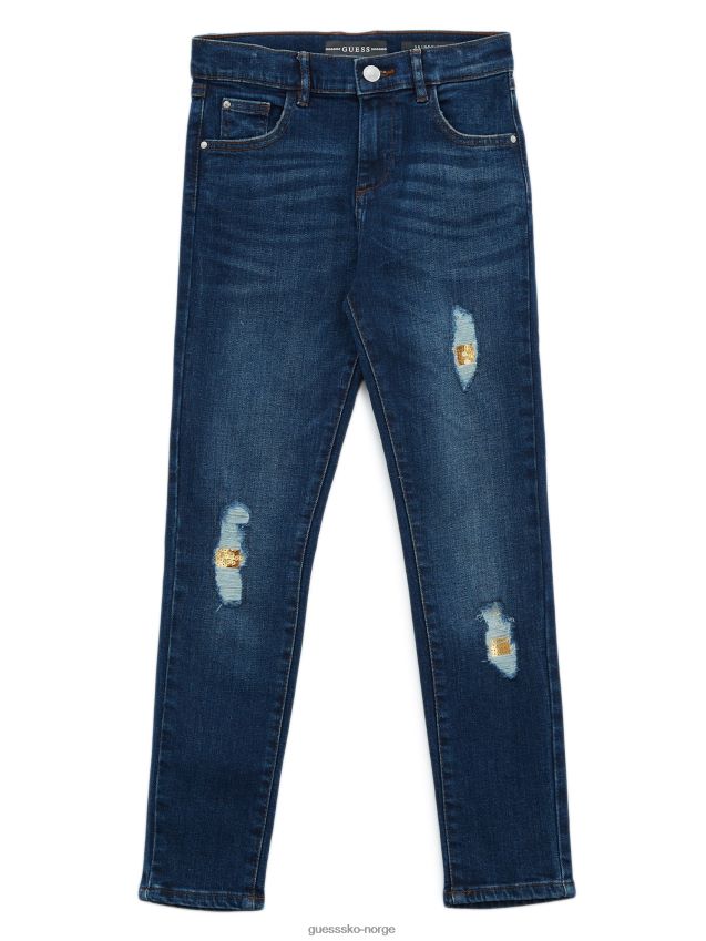 Guess skinny jeans med paljetter i høy stige (7-14) lys gullfarget solvask lys gylden solvask pike F0LJ8011651