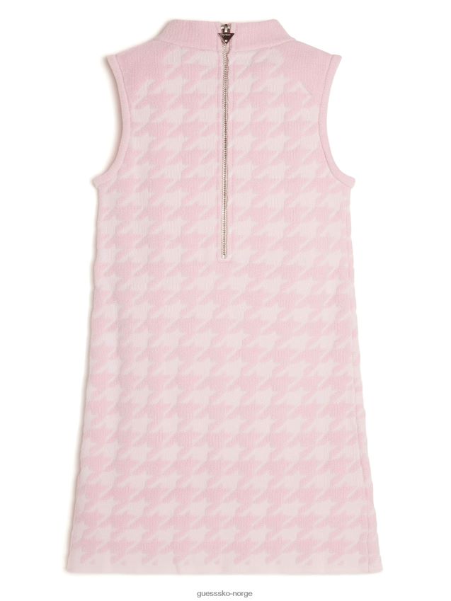 Guess Hundstooth genserkjole (7-14) rosa og hvit pied de po rosa og hvit pied de po pike F0LJ8011249