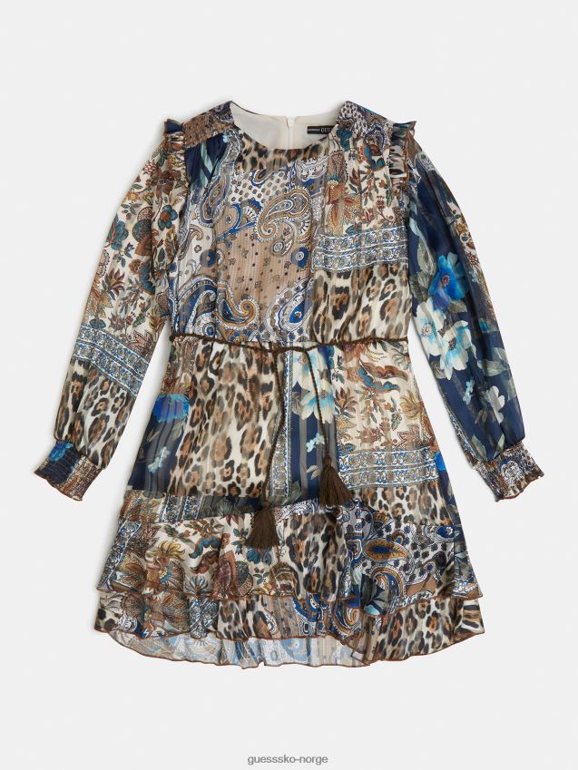 Guess all over print kjole blå multi blå multi pike F0LJ802158