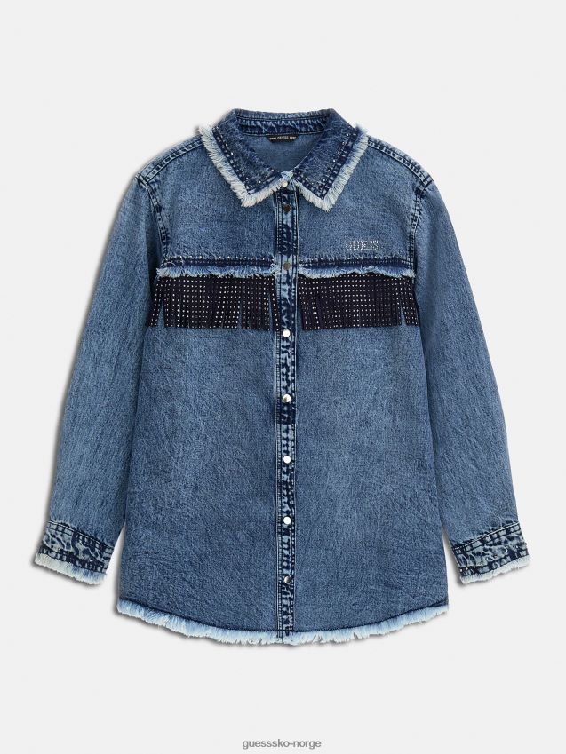 Guess blå denim frynser kjole blå pike F0LJ801928