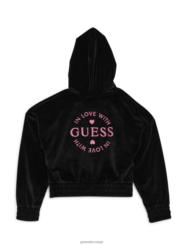 Guess brodert logo hette cordfløyeljakke (7-16) kulsort kulsvart pike F0LJ8011230