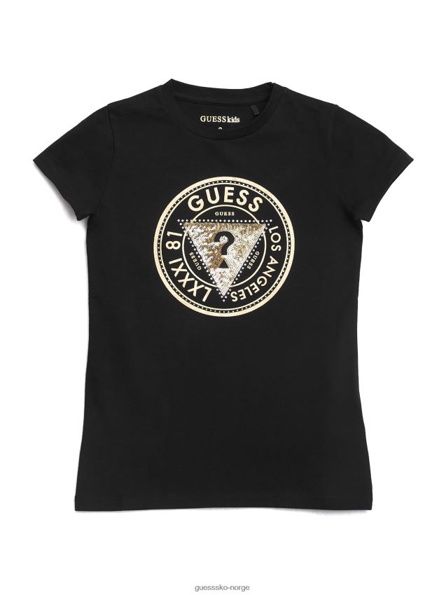 Guess cheska-utsmykket logo-t-skjorte (7-14) kulsort kulsvart pike F0LJ808959