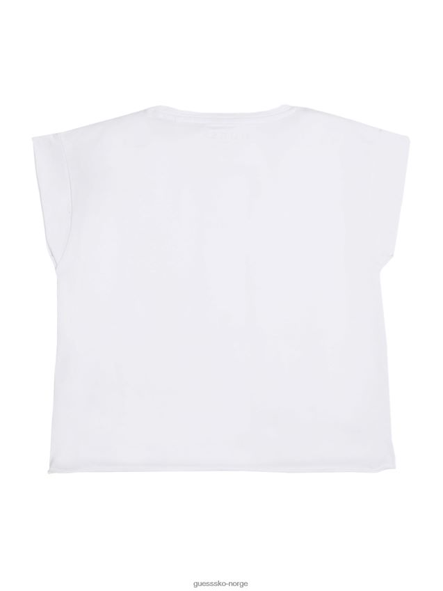 Guess ekte hvit beskåret glitterlogo-t-skjorte (7-16) ekte hvit pike F0LJ8011387