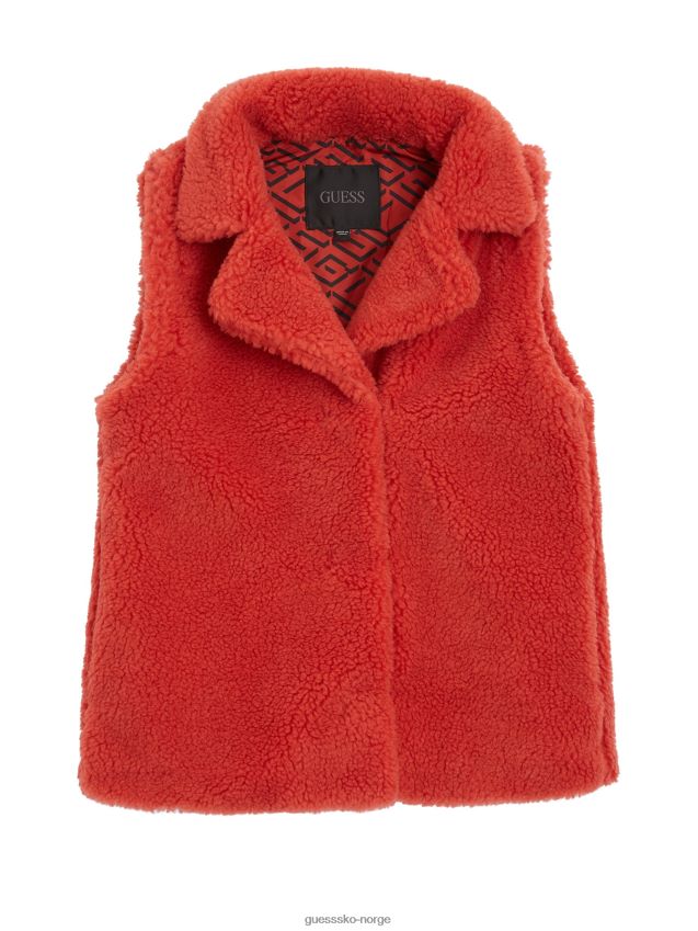 Guess flammende rød delia fuskepelsvest (barn 7–16) brennende rødt pike F0LJ8011177