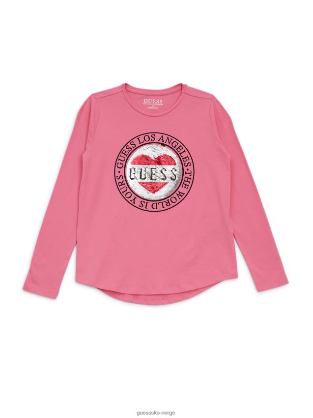 Guess flip paljett langermet t-skjorte (7-16) nebula rosa nebula rosa pike F0LJ8011256