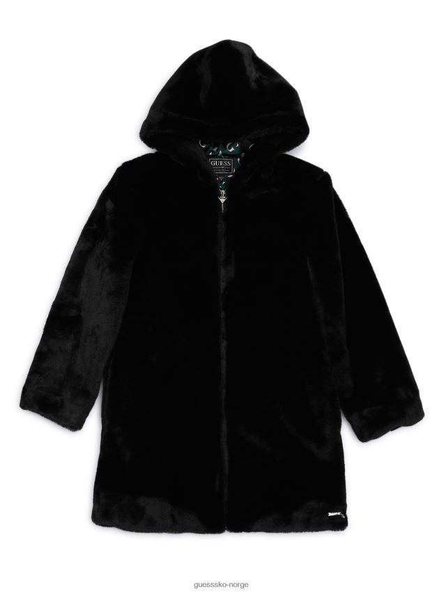 Guess hettejakke i fuskepels (7-16) kulsort kulsvart pike F0LJ8011185