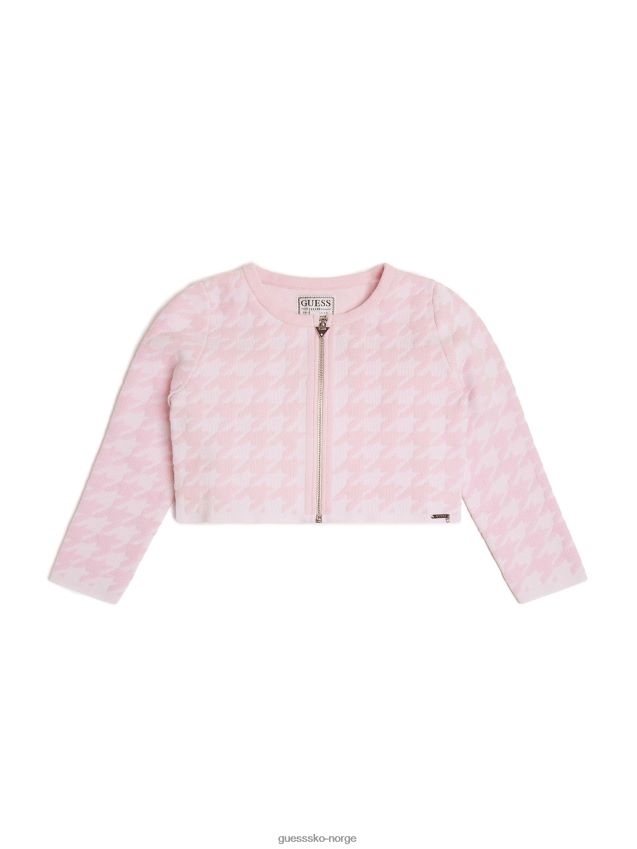 Guess houndstooth cardigan med glidelås (7-14) rosa og hvit pied de po rosa og hvit pied de po pike F0LJ8011278