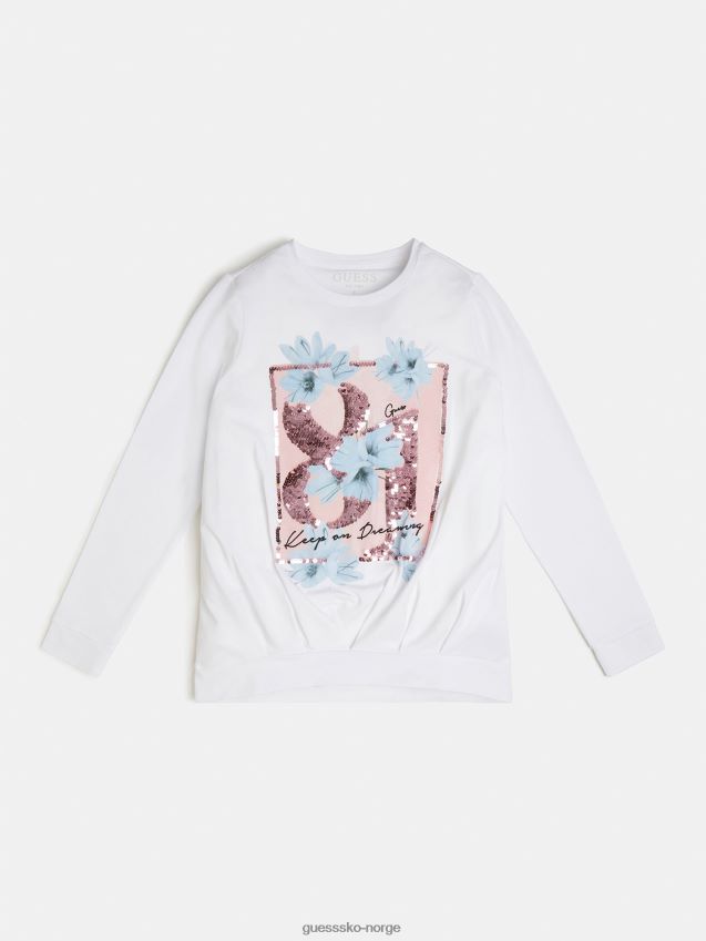 Guess hvit front print t-skjorte ny trend hvit pike F0LJ801801