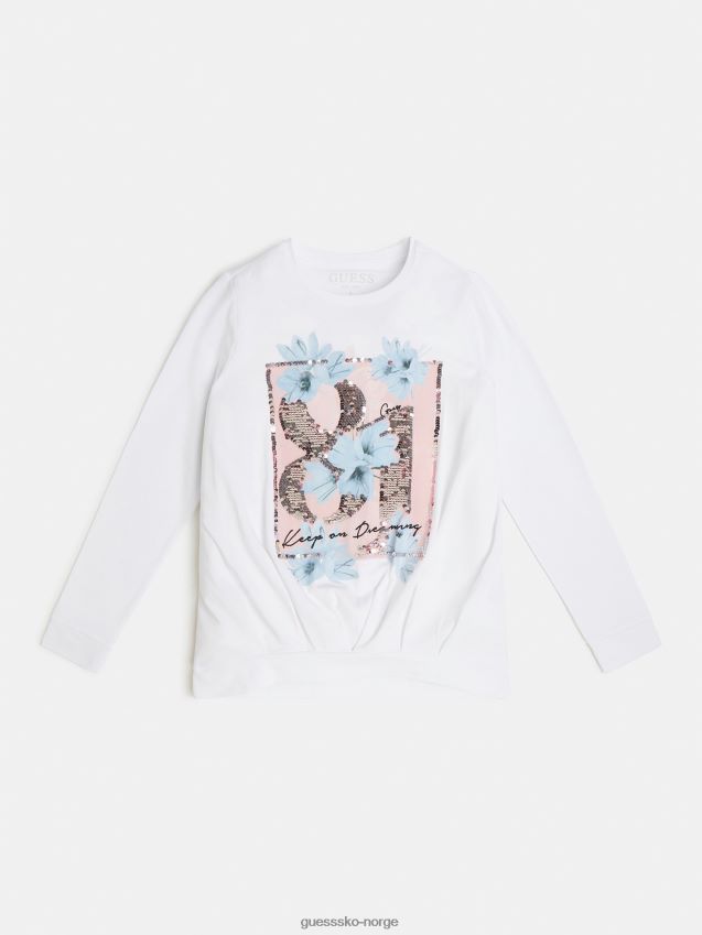 Guess hvit front print t-skjorte ny trend hvit pike F0LJ801801