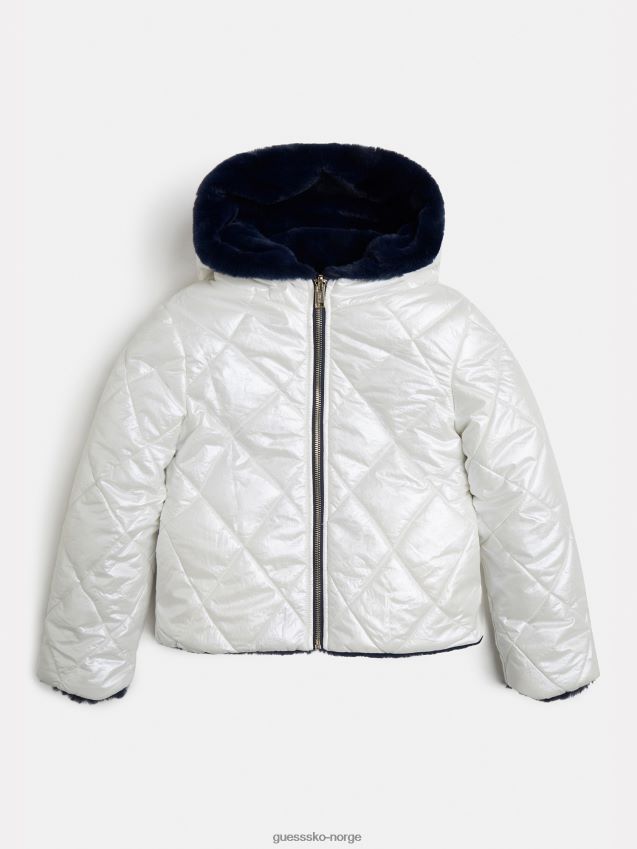 Guess hvit fuskepels vendbar puffer hvit pike F0LJ801927