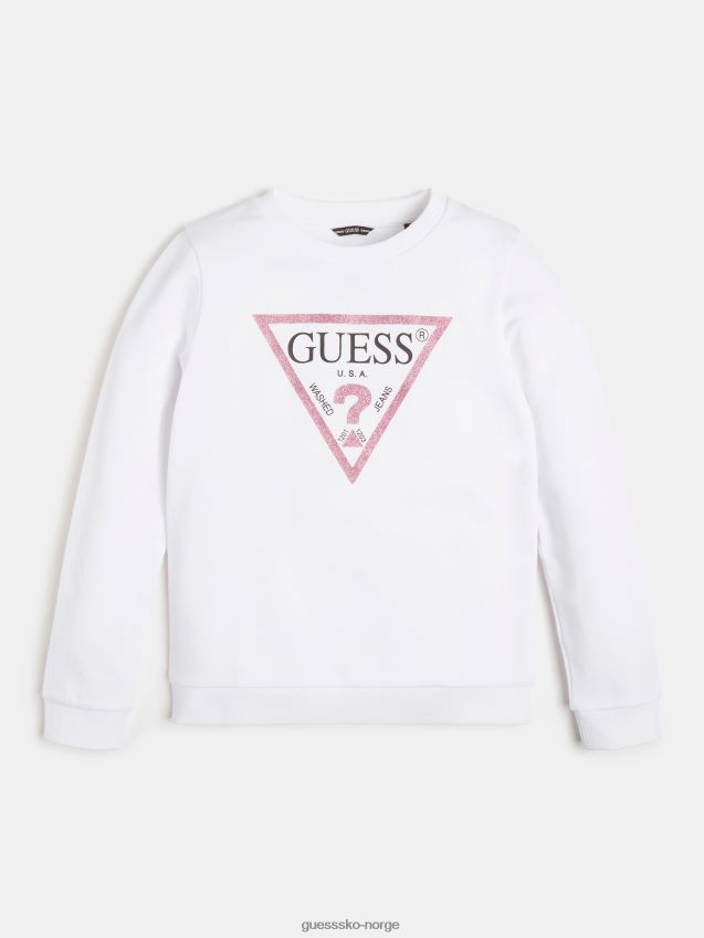 Guess hvit genser med trekant med logo foran hvit pike F0LJ802406