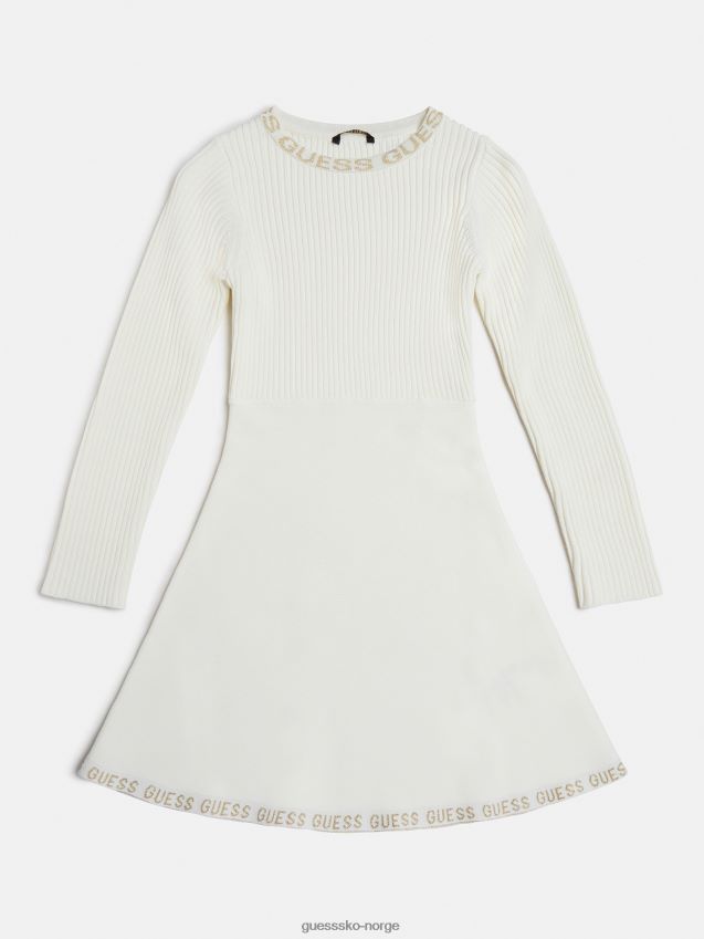 Guess hvit passform og bluss genserkjole hvit pike F0LJ802172