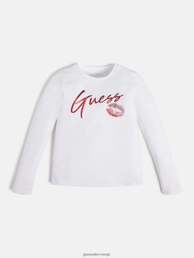 Guess hvit t-skjorte med logo foran hvit pike F0LJ802265