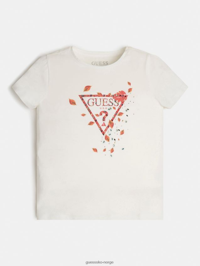 Guess hvit t-skjorte med trekantlogo foran hvit pike F0LJ801736