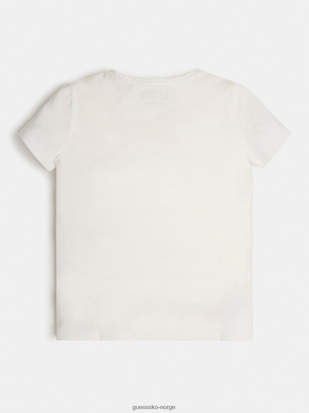 Guess hvit t-skjorte med trekantlogo foran hvit pike F0LJ801736