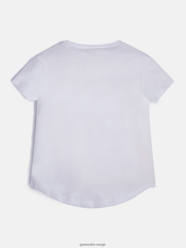 Guess hvit t-skjorte med trillinglogo foran hvit pike F0LJ802350