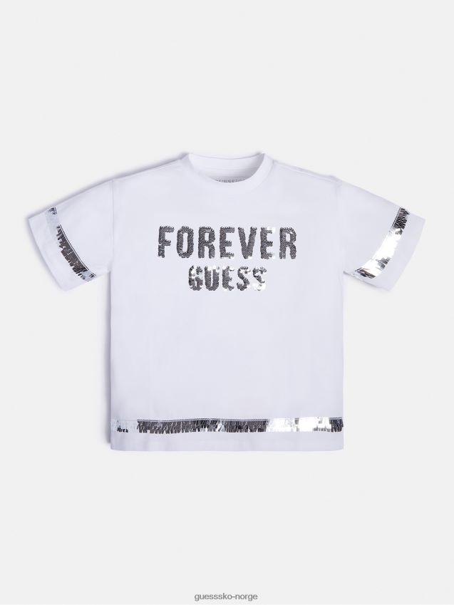Guess hvite paljetter foran logo t-skjorte hvit pike F0LJ802263