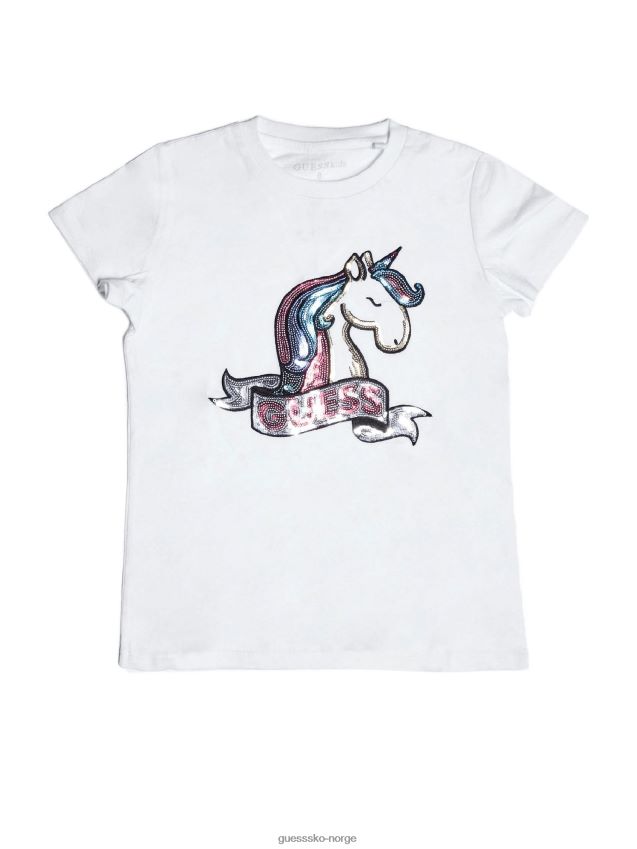Guess jenni unicorn grafisk t-skjorte (7-16) ekte hvit ekte hvit pike F0LJ809013