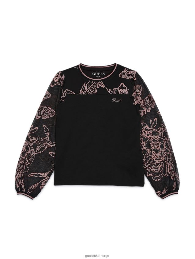 Guess jet black chiffong topp (7-14) kulsvart pike F0LJ8011331