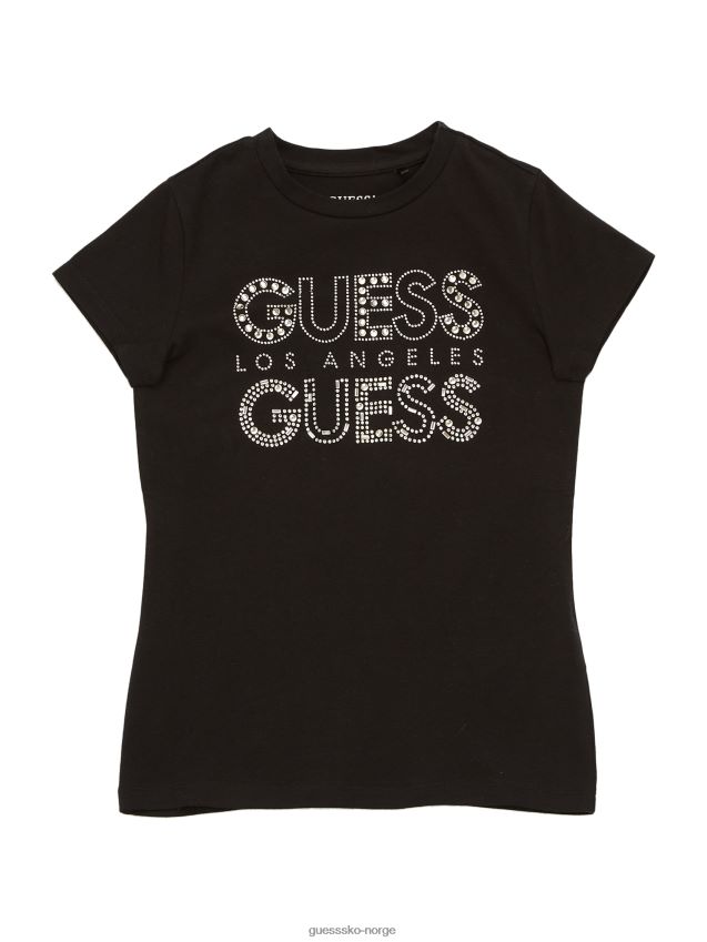 Guess jet black kambrie rhinestone logo-t-skjorte (7-14) kulsvart pike F0LJ808859