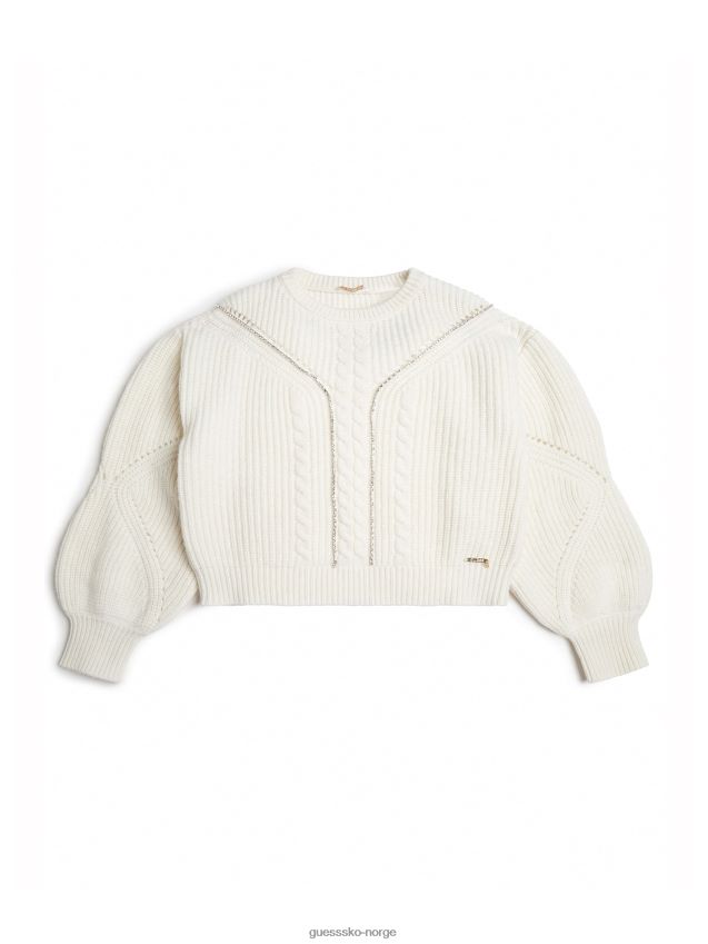 Guess kabelstrikket genser (7-16) salt hvit salt hvit pike F0LJ8011293