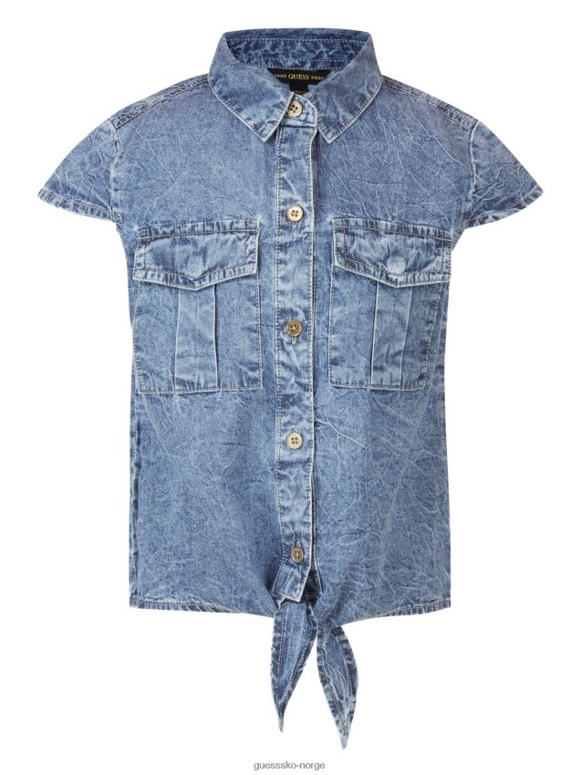 Guess knute denimskjorte (7-14) lyseblå brevask lyseblå brevask pike F0LJ8011324