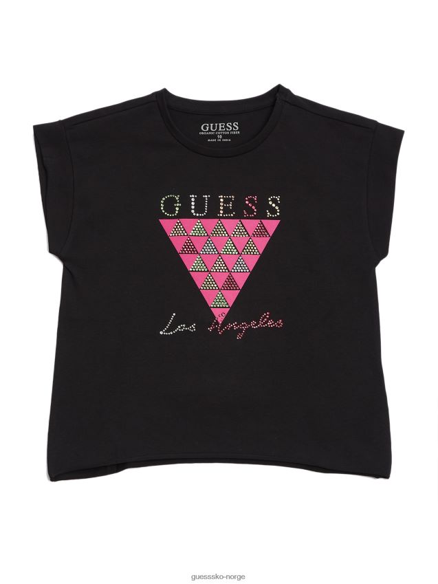 Guess kulsort logo-t-skjorte med capsermer (7-14) kulsvart pike F0LJ8011658