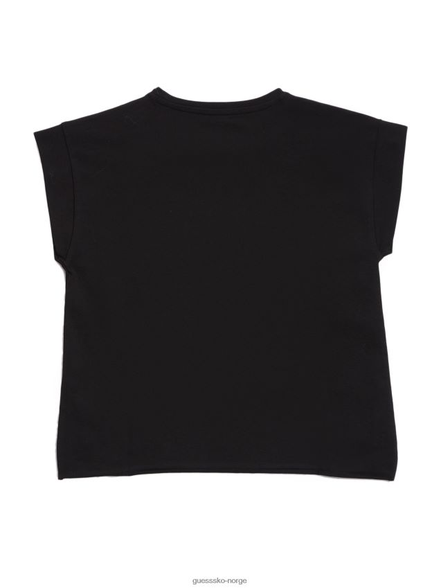 Guess kulsort logo-t-skjorte med capsermer (7-14) kulsvart pike F0LJ8011658