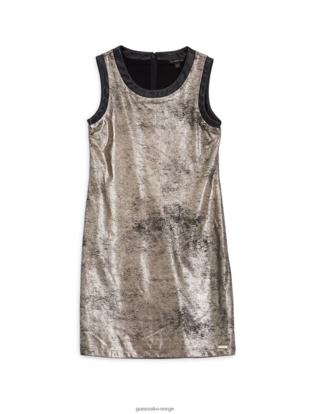 Guess laminert gull på svart ermeløs kjole i semsket skinn (7-14) laminert gull på sort pike F0LJ8011635