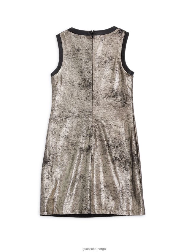 Guess laminert gull på svart ermeløs kjole i semsket skinn (7-14) laminert gull på sort pike F0LJ8011635