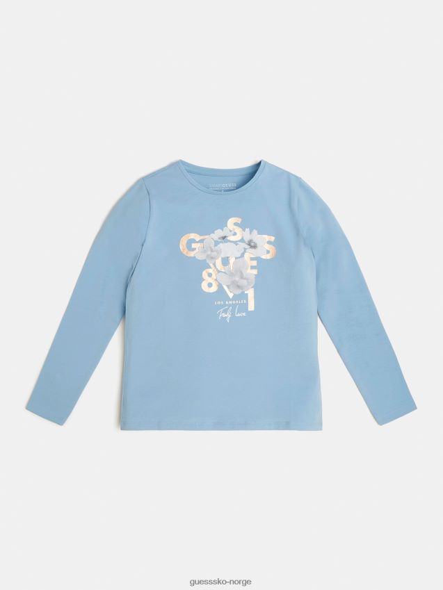 Guess lyseblå t-skjorte med logo foran lyse blå pike F0LJ801796