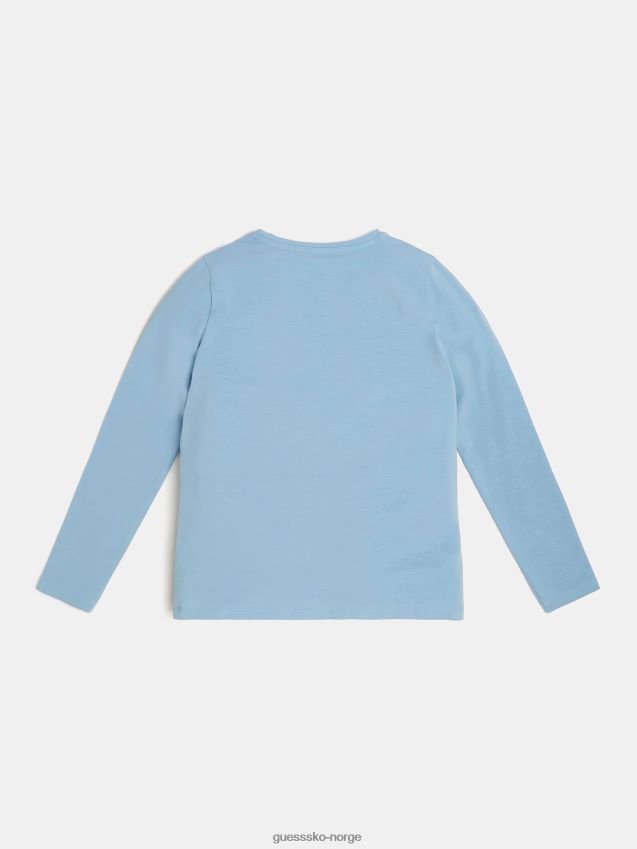 Guess lyseblå t-skjorte med logo foran lyse blå pike F0LJ801796